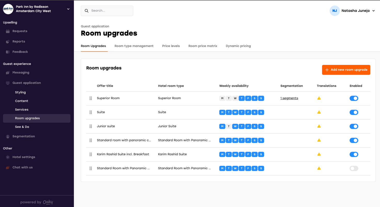 Updated room upgrades dashboard