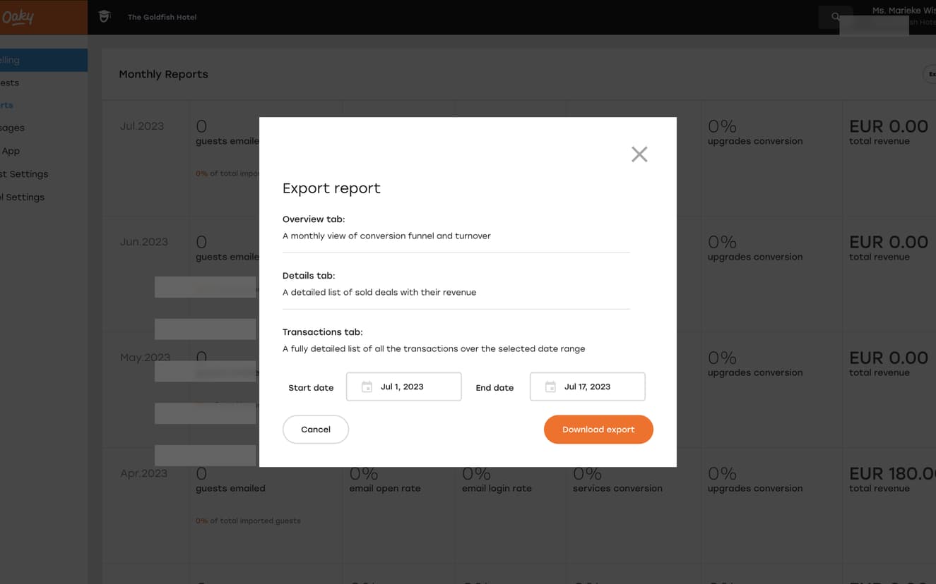 Export data report