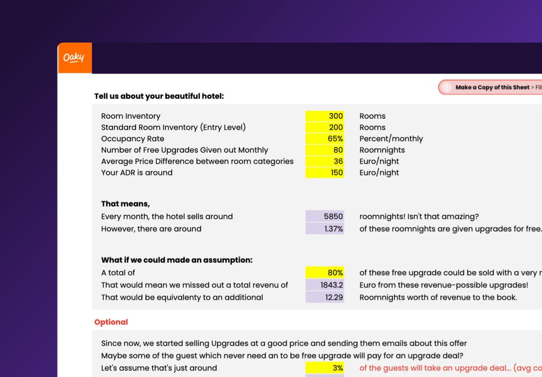 Calculator Missed Revenue from Free Upgrades spreadsheet thumbnail 3