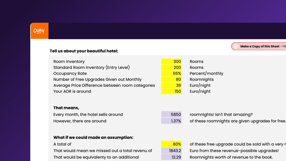 Calculator Missed Revenue from Free Upgrades spreadsheet thumbnail 3